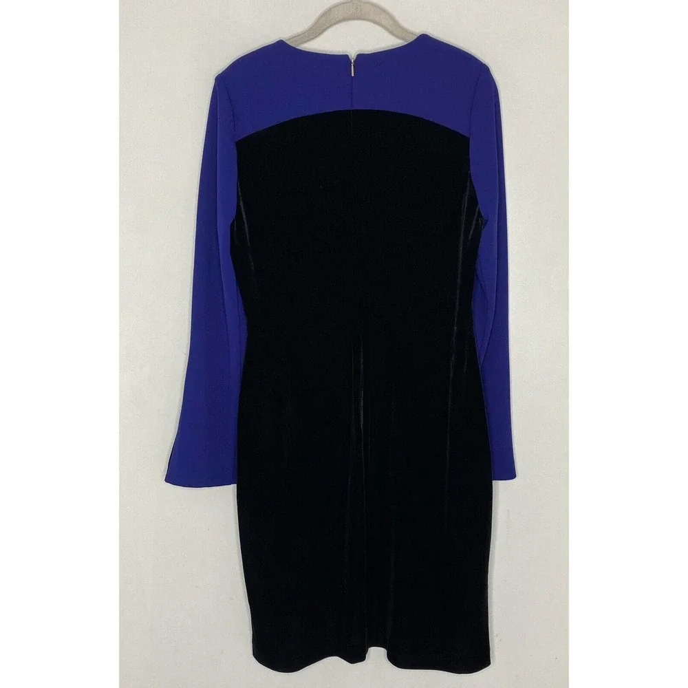 Donna Karan New York Velvet Black & Blue Long Sleeve Colorblock Dress Size 10 O1 - Picture 6 of 6